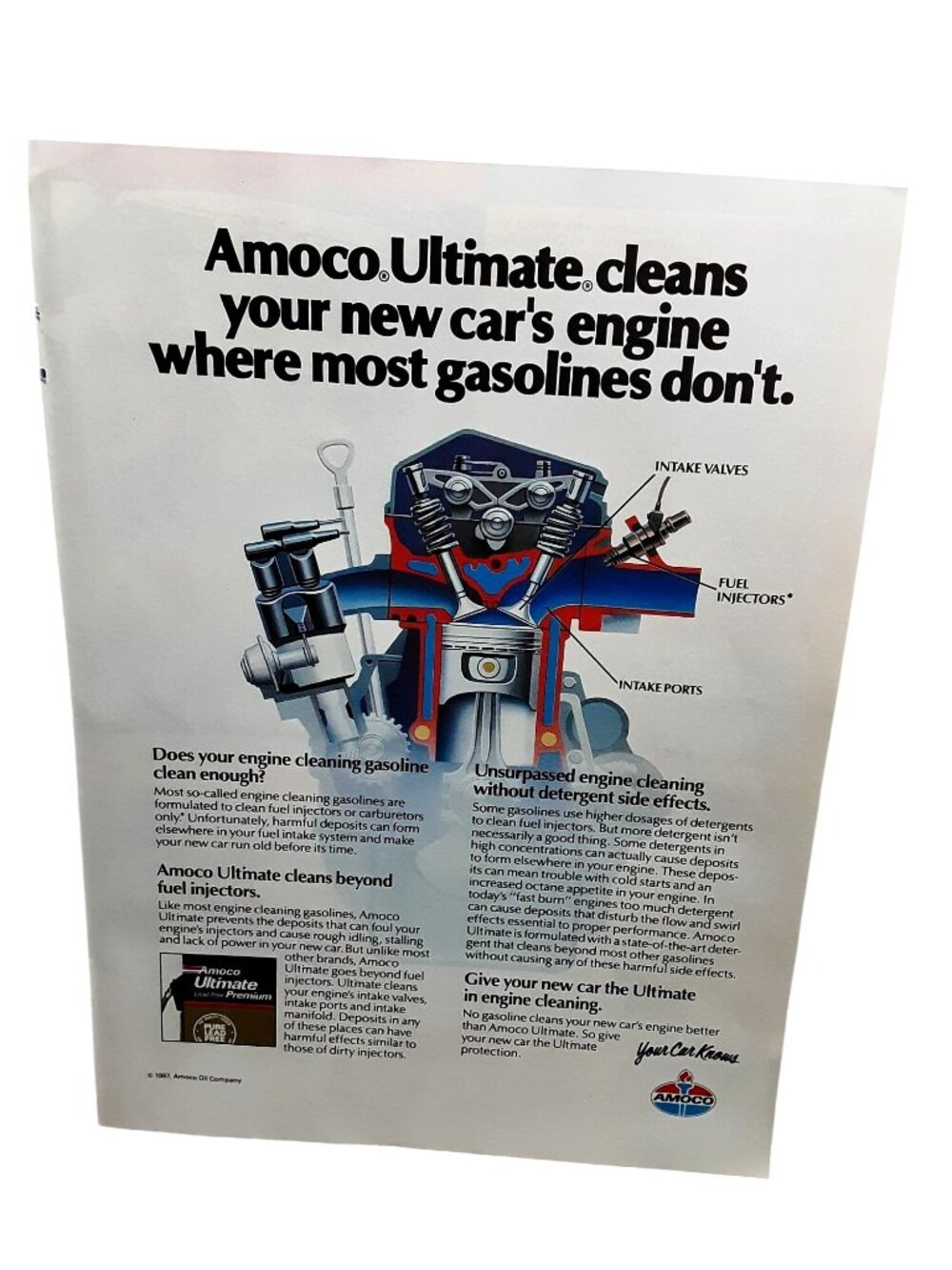 1987 Amoco Ultimate Gasoline Engine Diagram Fuel Injection Print Ad